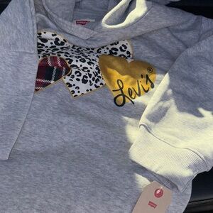 Levi's Kids Gray Hoodie with Heart and Plaid Design